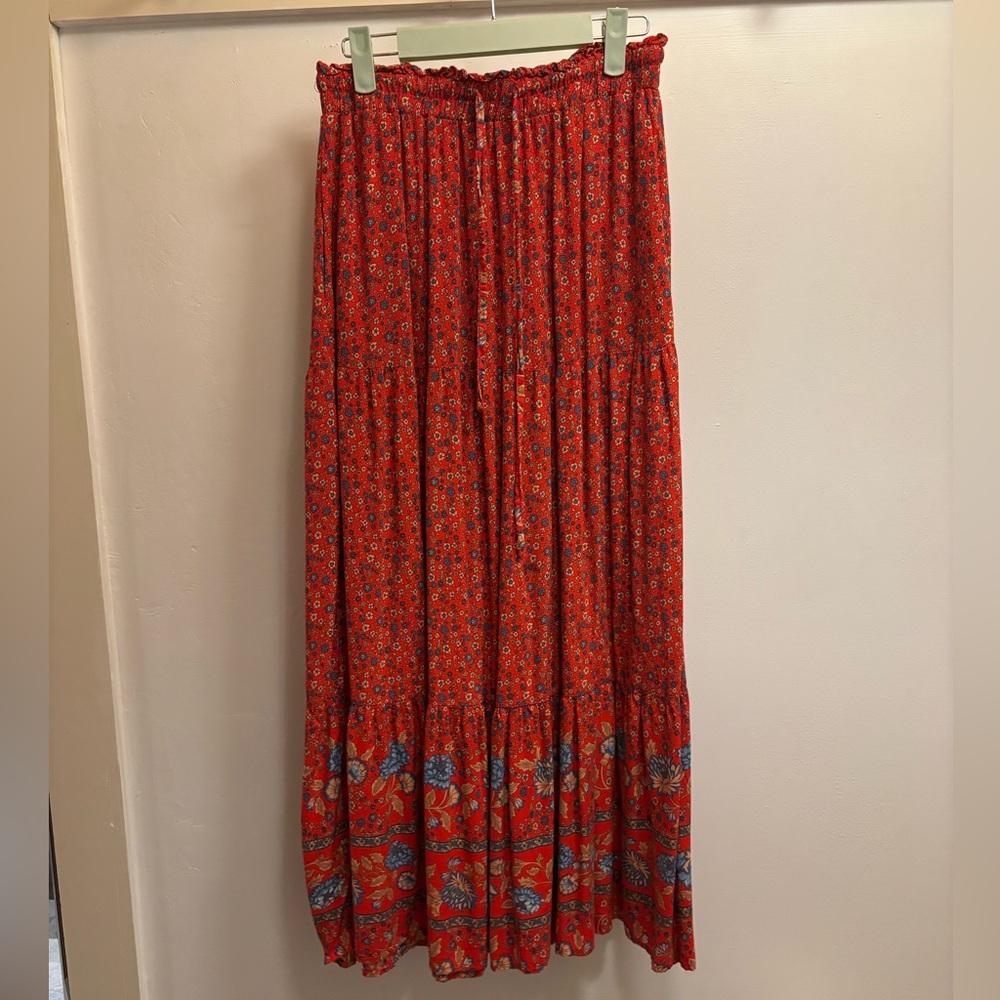 Floral Red Maxi Skirt